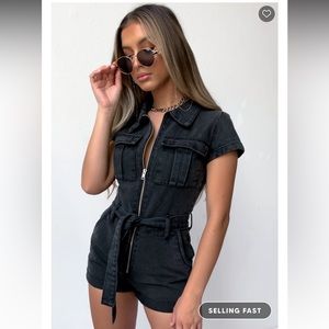 NWT black denim playsuit